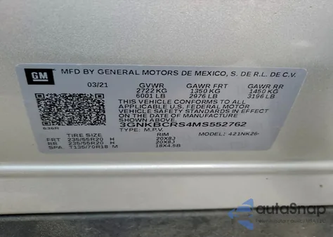 2021 Chevrolet Blazer 2Lt z USA, uszkodzony, nr VIN 3GNKBCRS4MS552762